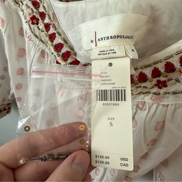 Anthropologie Boho Beaded Tie-Back Knit Blouse NWT Size XS - Picture 10 of 12